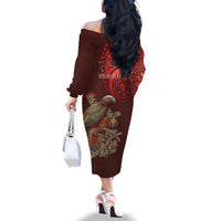 New Zealand Kaka Bird Personalised Family Matching Off The Shoulder Long Sleeve Dress and Hawaiian Shirt Pohutukawa Matariki Maori Pattern
