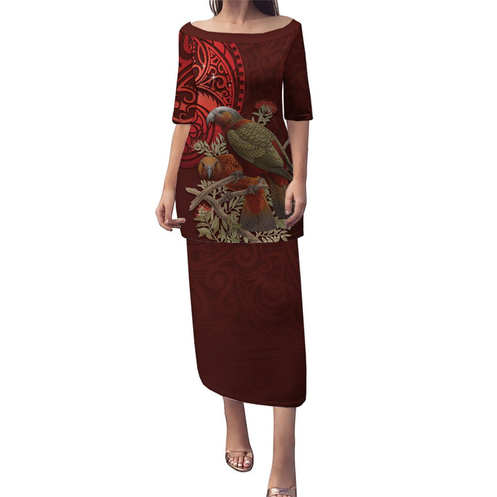 New Zealand Kaka Bird Personalised Family Matching Puletasi and Hawaiian Shirt Pohutukawa Matariki Maori Pattern