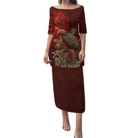 New Zealand Kaka Bird Personalised Family Matching Puletasi and Hawaiian Shirt Pohutukawa Matariki Maori Pattern