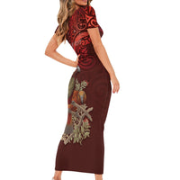 New Zealand Kaka Bird Personalised Family Matching Short Sleeve Bodycon Dress and Hawaiian Shirt Pohutukawa Matariki Maori Pattern