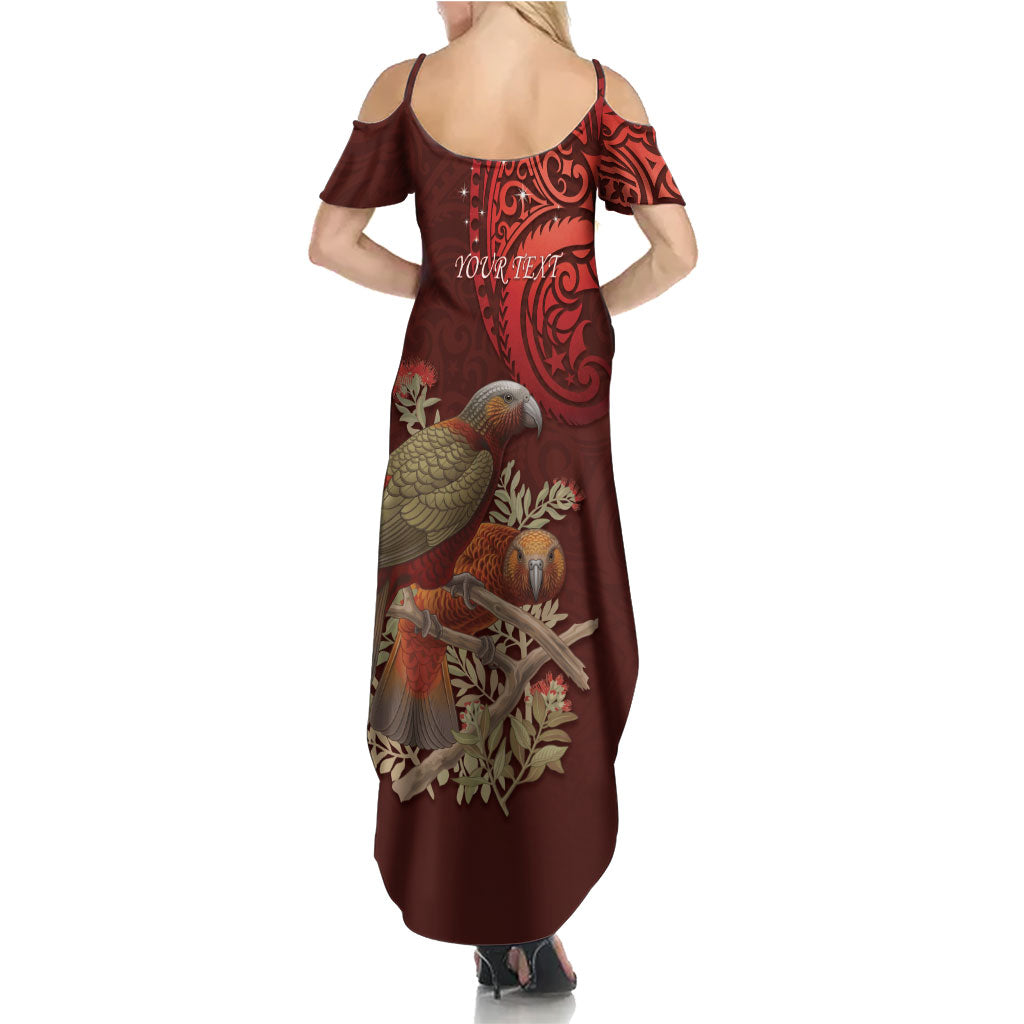 New Zealand Kaka Bird Personalised Family Matching Summer Maxi Dress and Hawaiian Shirt Pohutukawa Matariki Maori Pattern