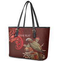 New Zealand Kaka Bird Personalised Leather Tote Bag Pohutukawa Matariki Maori Pattern