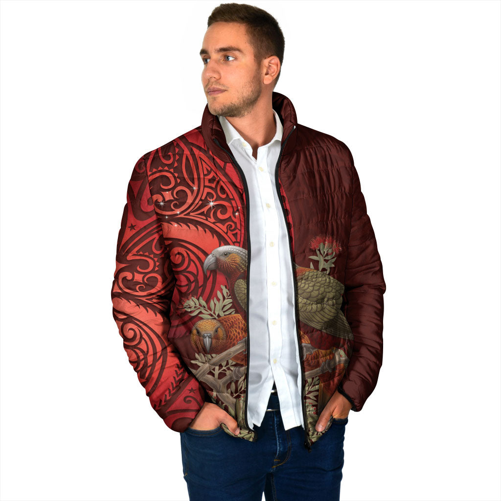 New Zealand Kaka Bird Personalised Padded Jacket Pohutukawa Matariki Maori Pattern