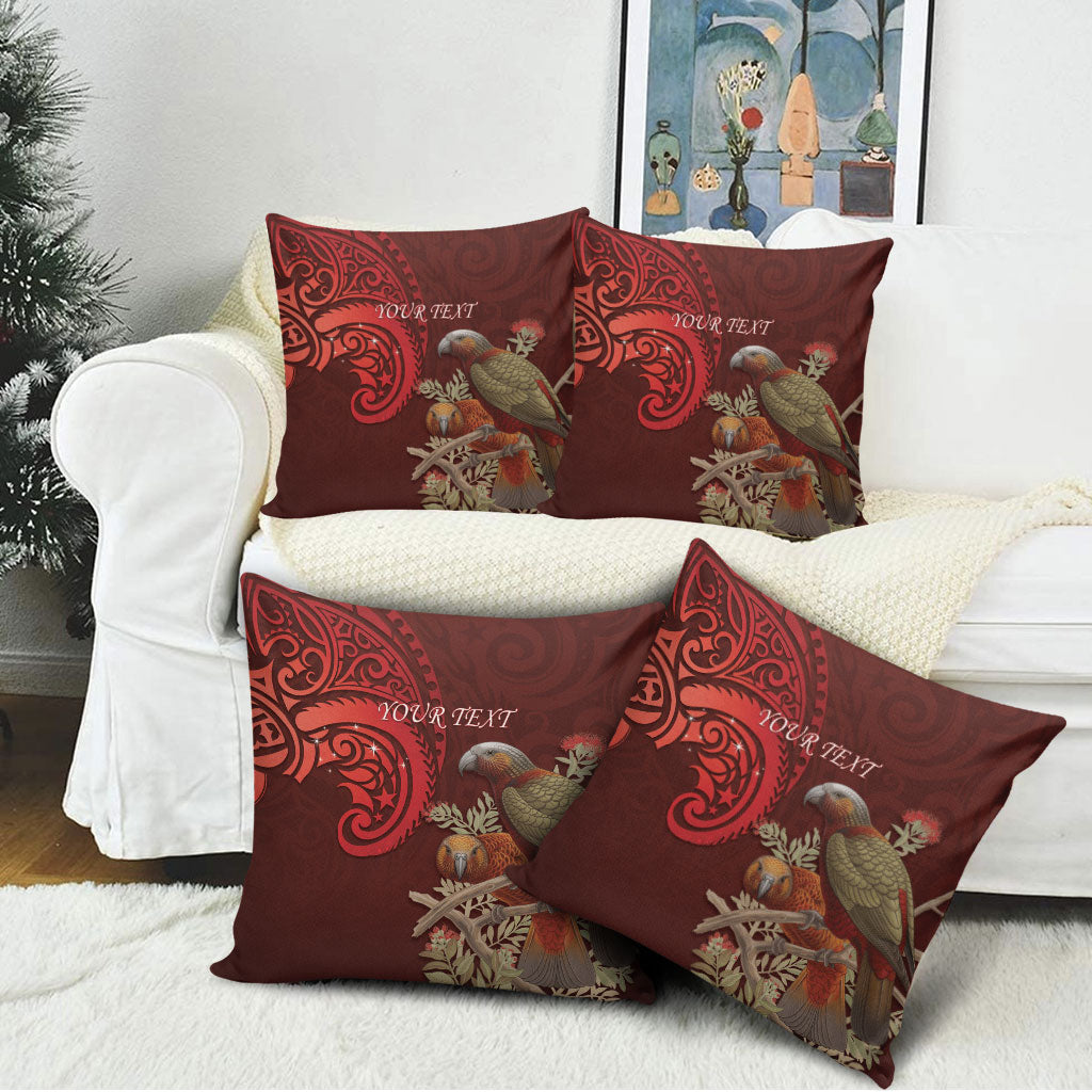 New Zealand Kaka Bird Personalised Pillow Cover Pohutukawa Matariki Maori Pattern