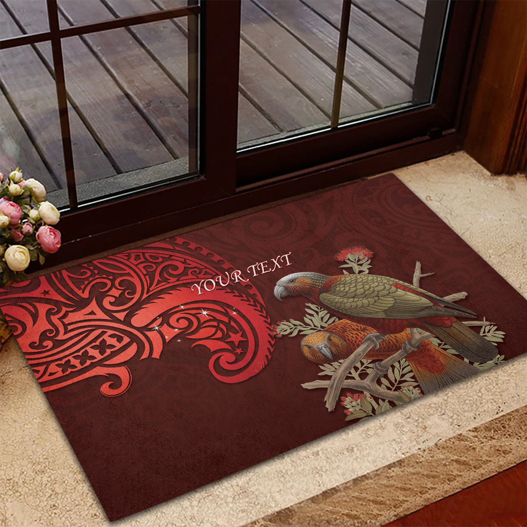 New Zealand Kaka Bird Personalised Rubber Doormat Pohutukawa Matariki Maori Pattern