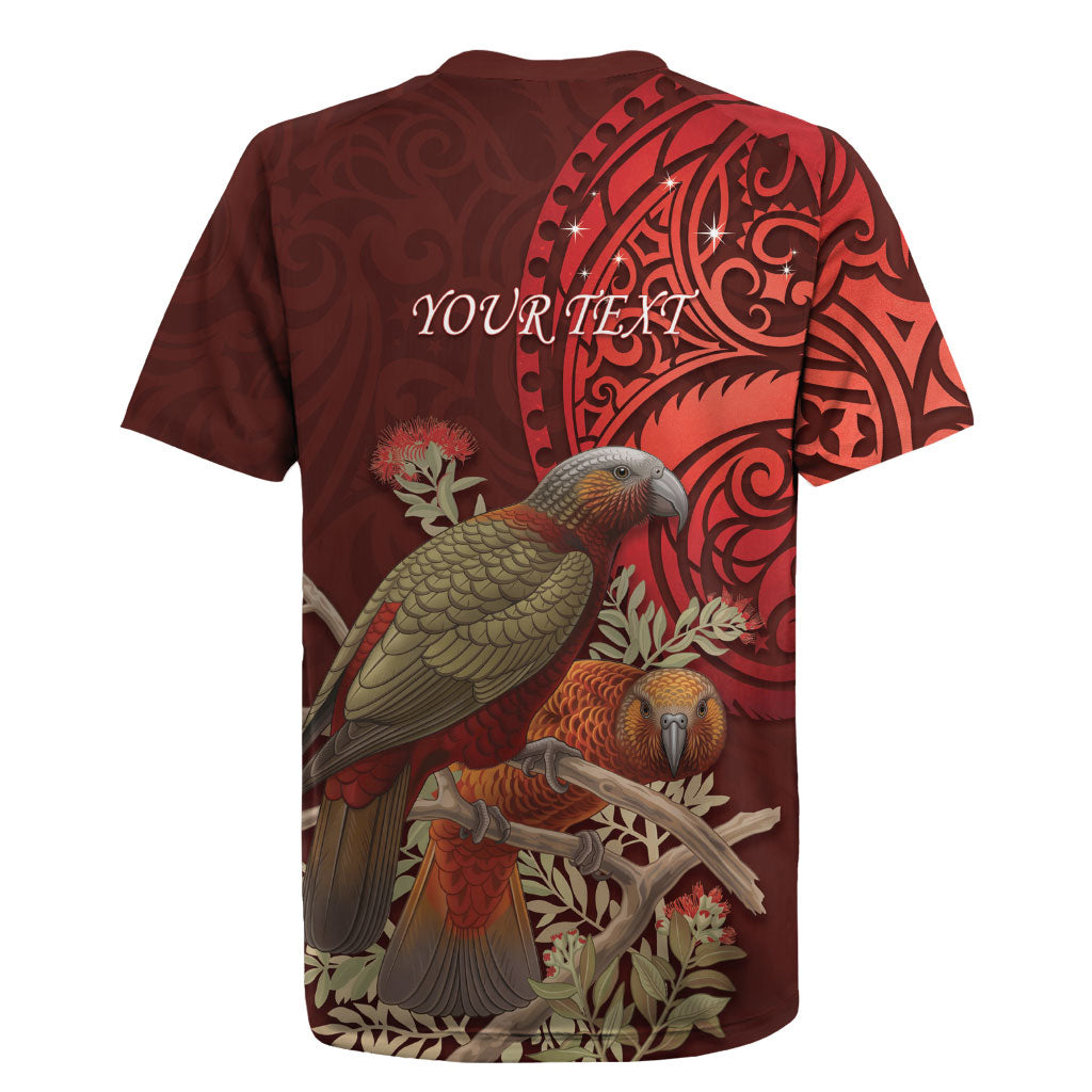 New Zealand Kaka Bird Personalised Rugby Jersey Pohutukawa Matariki Maori Pattern