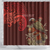New Zealand Kaka Bird Personalised Shower Curtain Pohutukawa Matariki Maori Pattern