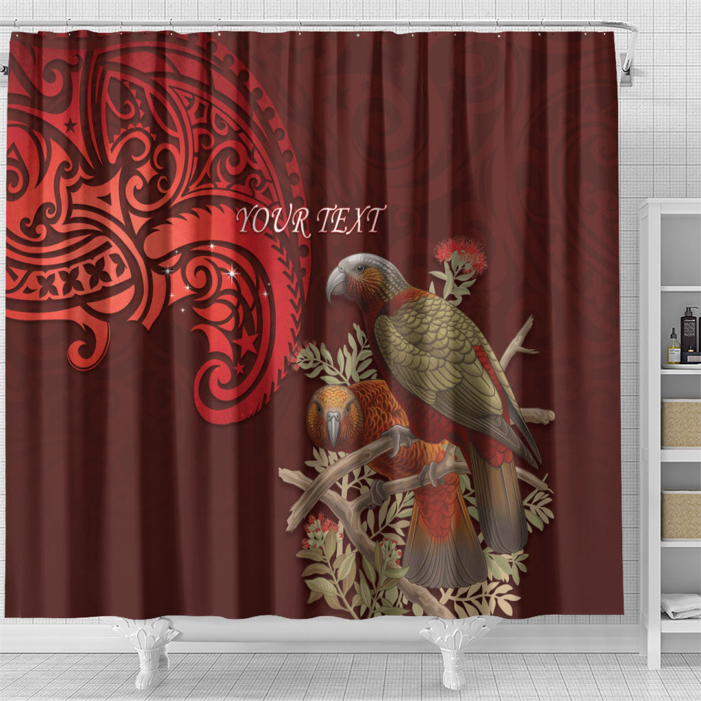 New Zealand Kaka Bird Personalised Shower Curtain Pohutukawa Matariki Maori Pattern