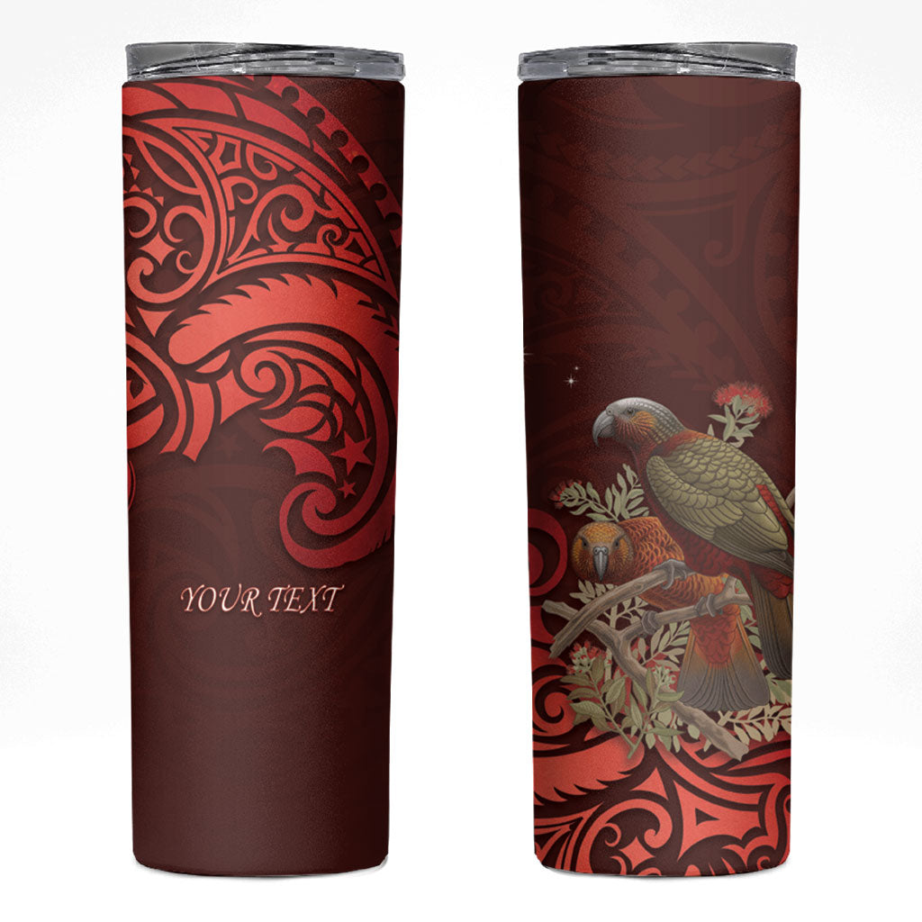 New Zealand Kaka Bird Personalised Skinny Tumbler Pohutukawa Matariki Maori Pattern