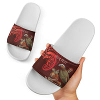 New Zealand Kaka Bird Personalised Slide Sandals Pohutukawa Matariki Maori Pattern