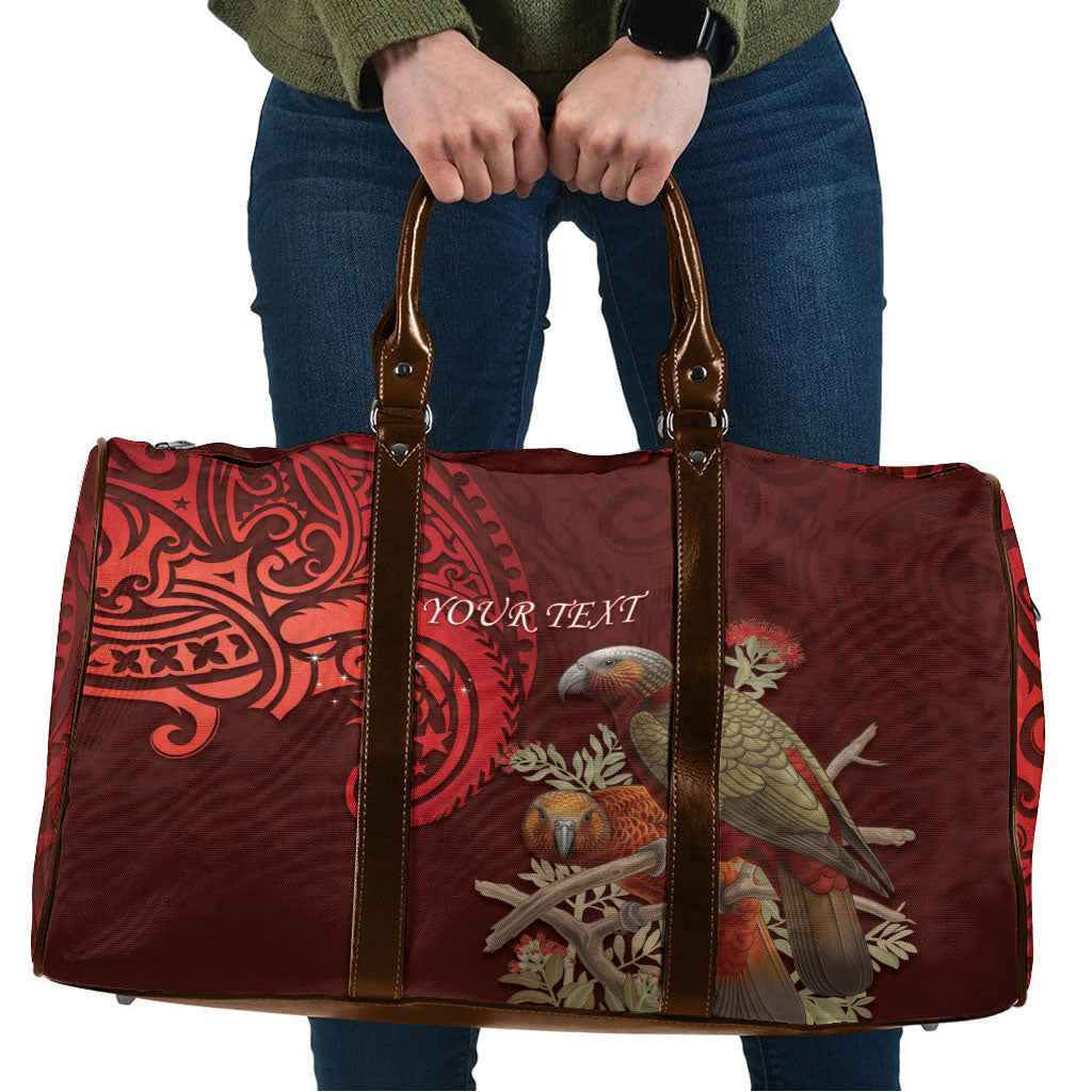 New Zealand Kaka Bird Personalised Travel Bag Pohutukawa Matariki Maori Pattern