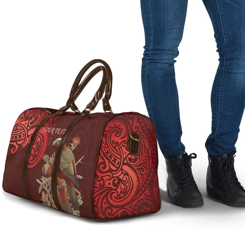 New Zealand Kaka Bird Personalised Travel Bag Pohutukawa Matariki Maori Pattern
