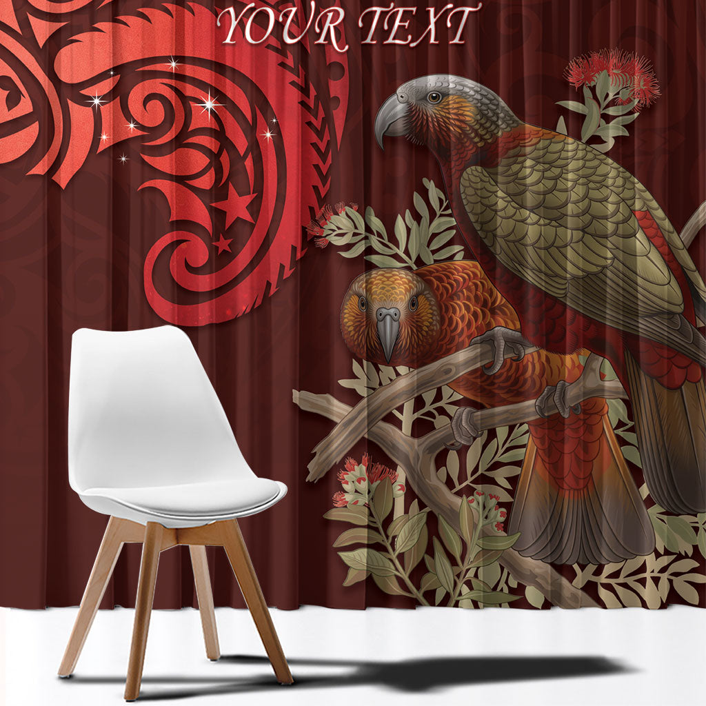 New Zealand Kaka Bird Personalised Window Curtain Pohutukawa Matariki Maori Pattern