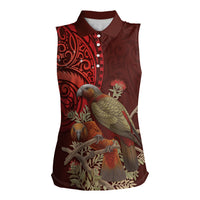 New Zealand Kaka Bird Personalised Women Sleeveless Polo Shirt Pohutukawa Matariki Maori Pattern