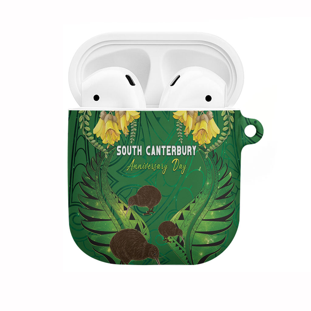 South Canterbury Anniversary Day AirPods Case Kiwi Kowhai Silver Fern Maori Pattern LT22 Green - Polynesian Pride