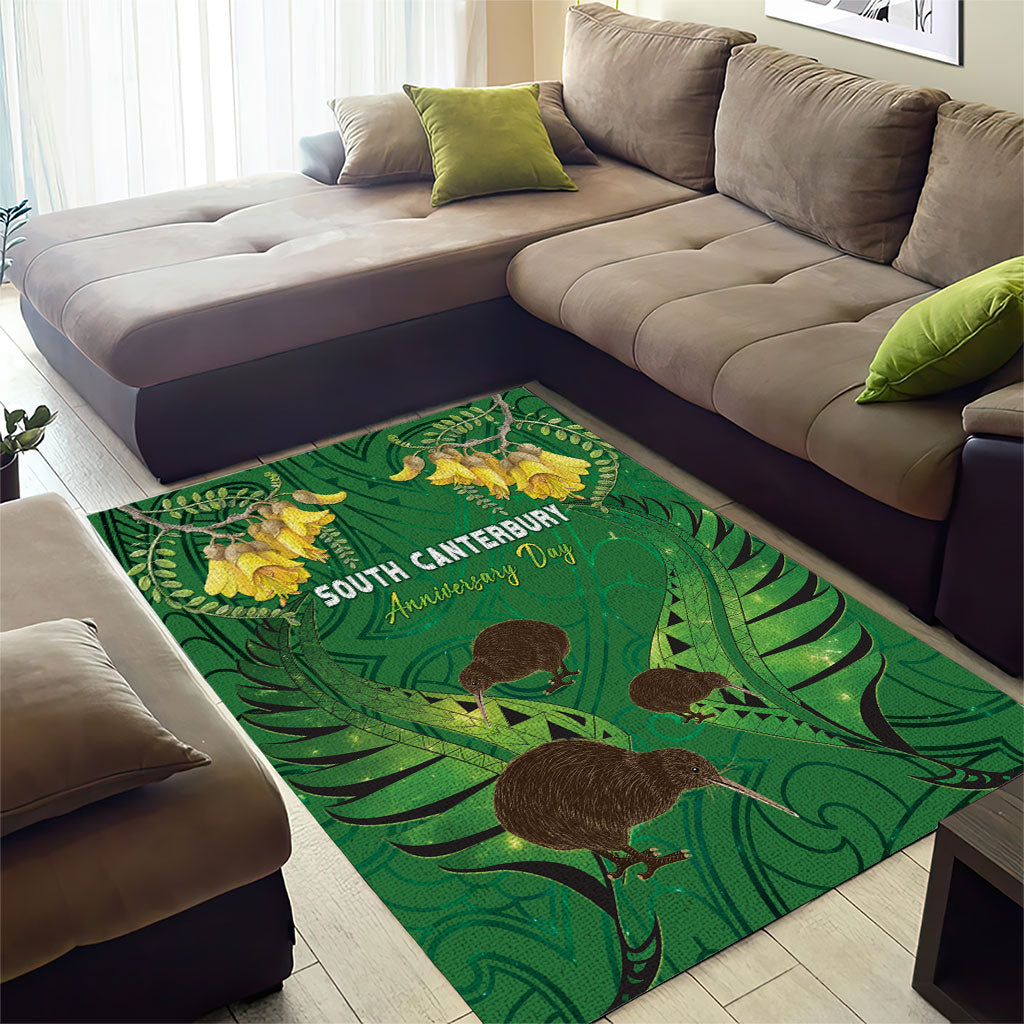 South Canterbury Anniversary Day Area Rug Kiwi Kowhai Silver Fern Maori Pattern LT22 - Polynesian Pride