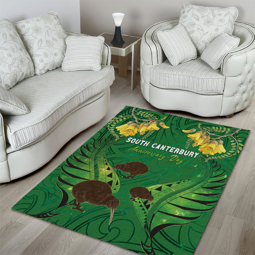 South Canterbury Anniversary Day Area Rug Kiwi Kowhai Silver Fern Maori Pattern LT22 - Polynesian Pride