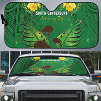 South Canterbury Anniversary Day Auto Sun Shade Kiwi Kowhai Silver Fern Maori Pattern LT22 Green - Polynesian Pride
