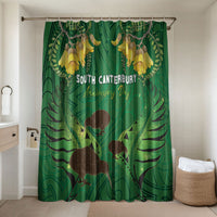 South Canterbury Anniversary Day Bathroom Set Kiwi Kowhai Silver Fern Maori Pattern LT22 Shower Curtain Only Green - Polynesian Pride