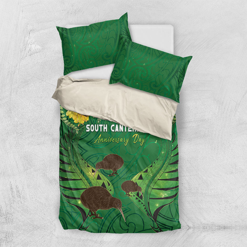 South Canterbury Anniversary Day Bedding Set Kiwi Kowhai Silver Fern Maori Pattern LT22 US Twin 172cm x 218cm Green - Polynesian Pride