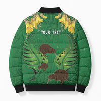 Personalised South Canterbury Anniversary Day Bomber Puffer Jacket Kiwi Kowhai Silver Fern Maori Pattern LT22 - Polynesian Pride