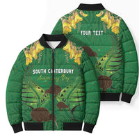 Personalised South Canterbury Anniversary Day Bomber Puffer Jacket Kiwi Kowhai Silver Fern Maori Pattern LT22 - Polynesian Pride