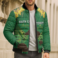 Personalised South Canterbury Anniversary Day Bomber Puffer Jacket Kiwi Kowhai Silver Fern Maori Pattern LT22 - Polynesian Pride
