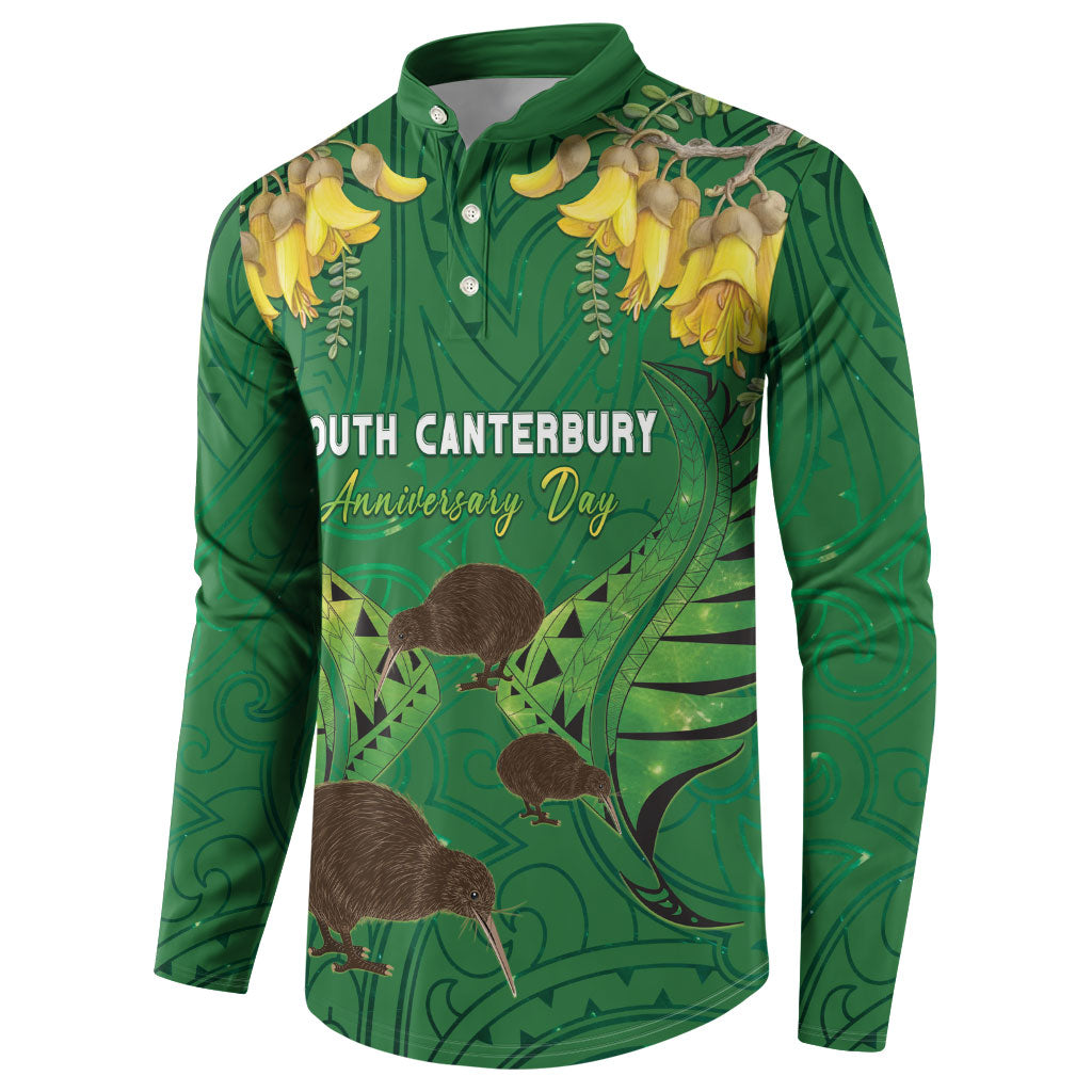 Personalised South Canterbury Anniversary Day Button Sweatshirt Kiwi Kowhai Silver Fern Maori Pattern LT22 - Polynesian Pride