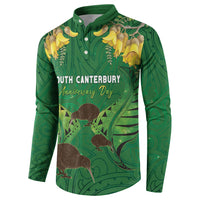 Personalised South Canterbury Anniversary Day Button Sweatshirt Kiwi Kowhai Silver Fern Maori Pattern LT22 - Polynesian Pride