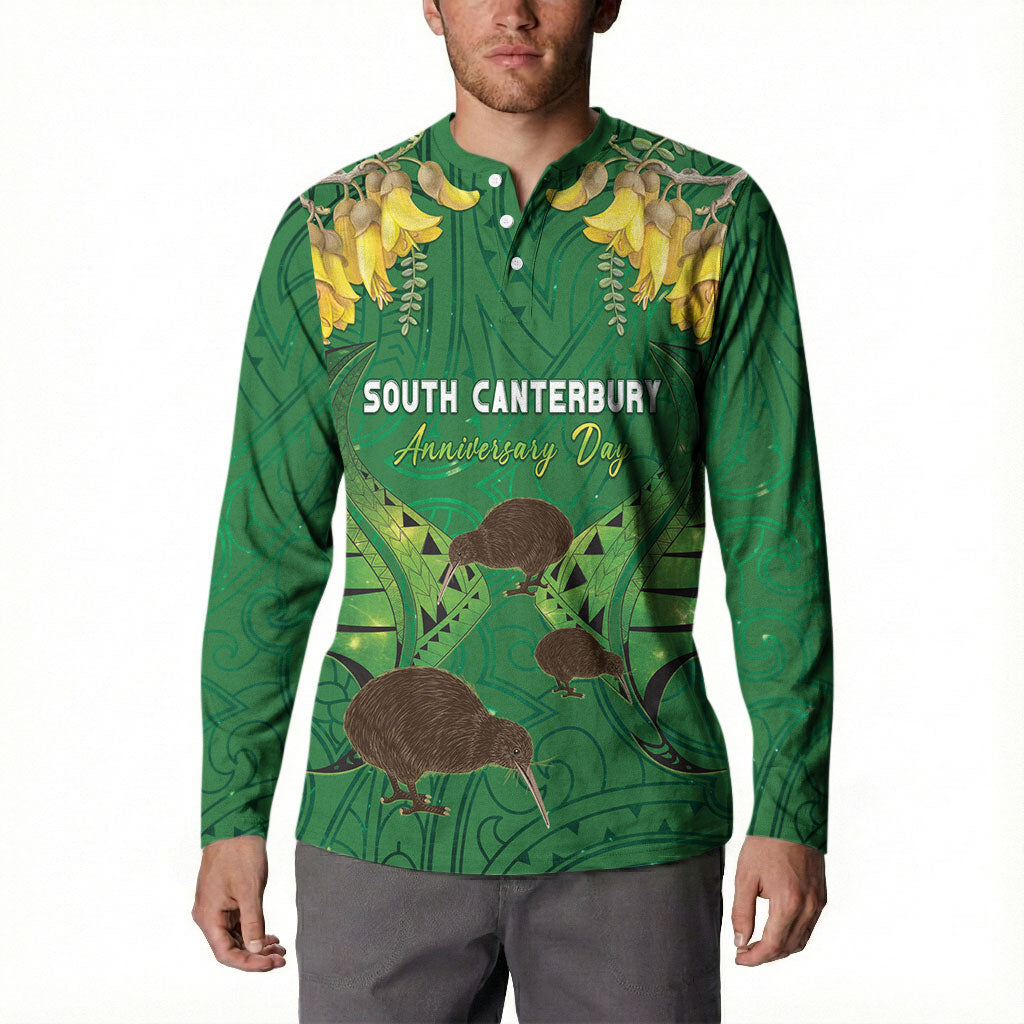 Personalised South Canterbury Anniversary Day Button Sweatshirt Kiwi Kowhai Silver Fern Maori Pattern LT22 - Polynesian Pride