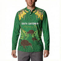 Personalised South Canterbury Anniversary Day Button Sweatshirt Kiwi Kowhai Silver Fern Maori Pattern LT22 - Polynesian Pride