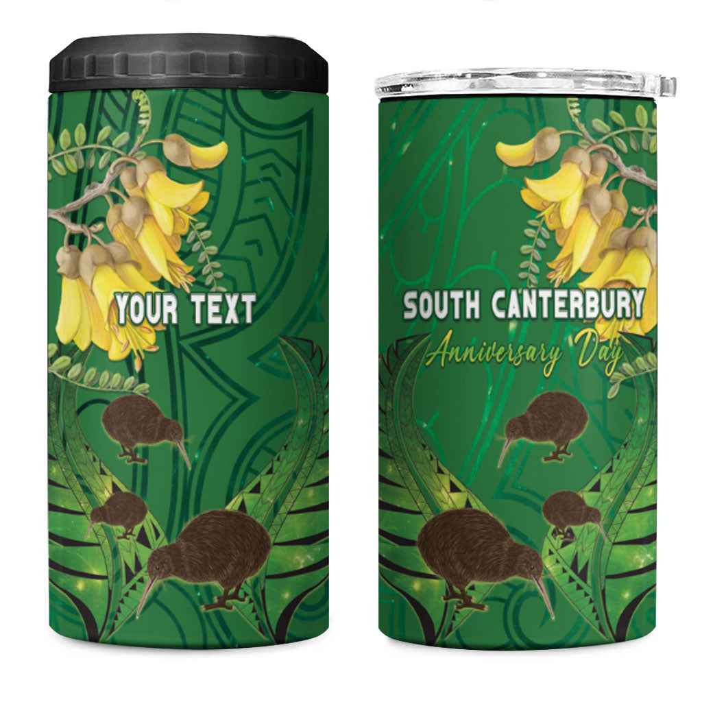 Personalised South Canterbury Anniversary Day 4 in 1 Can Cooler Tumbler Kiwi Kowhai Silver Fern Maori Pattern LT22 One Size: 16 oz Green - Polynesian Pride