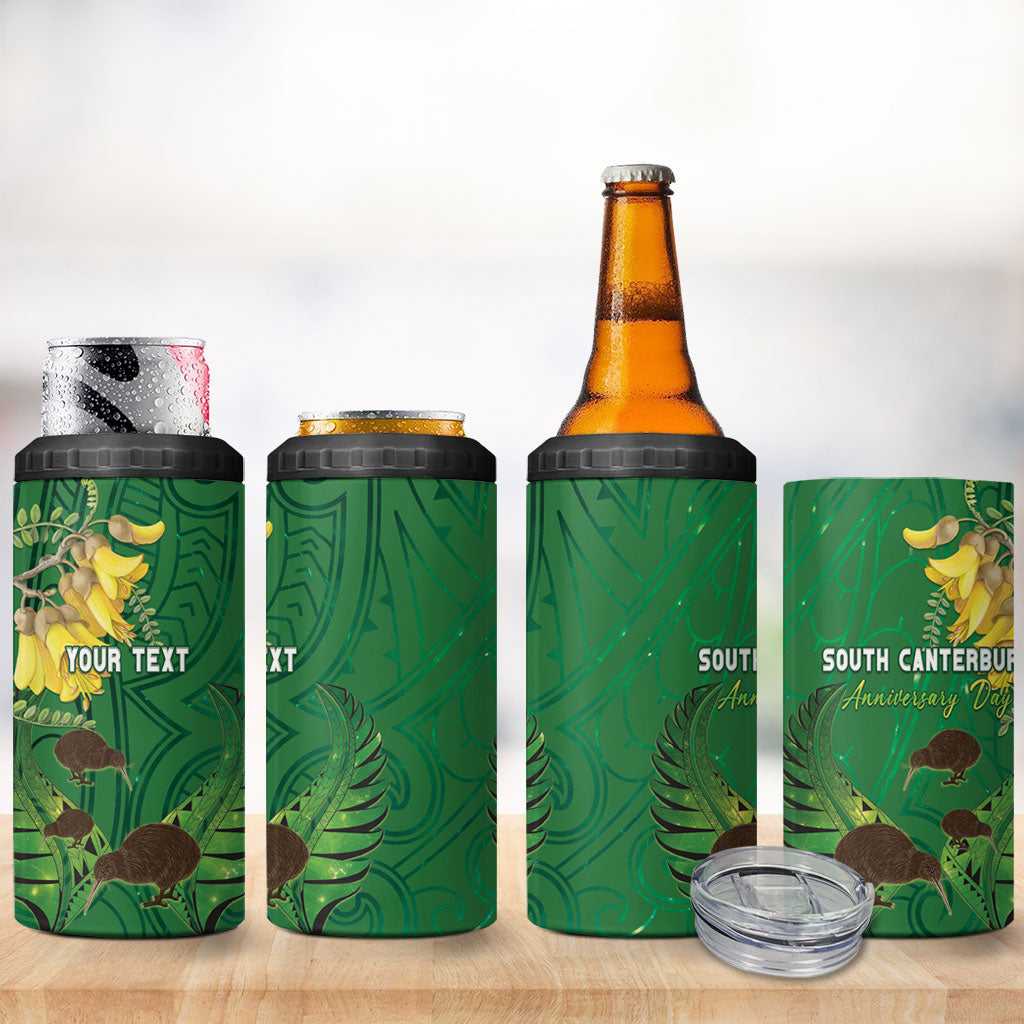 Personalised South Canterbury Anniversary Day 4 in 1 Can Cooler Tumbler Kiwi Kowhai Silver Fern Maori Pattern LT22 - Polynesian Pride
