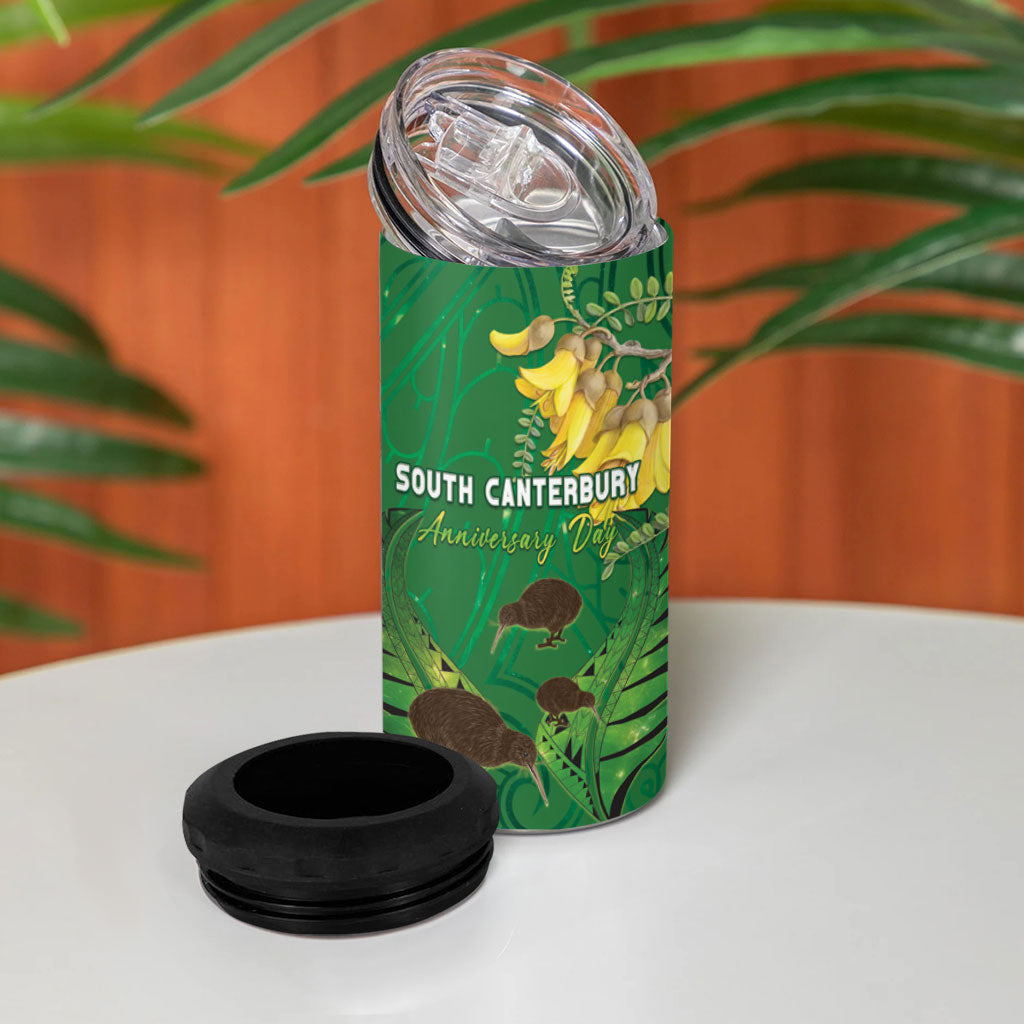 Personalised South Canterbury Anniversary Day 4 in 1 Can Cooler Tumbler Kiwi Kowhai Silver Fern Maori Pattern LT22 - Polynesian Pride