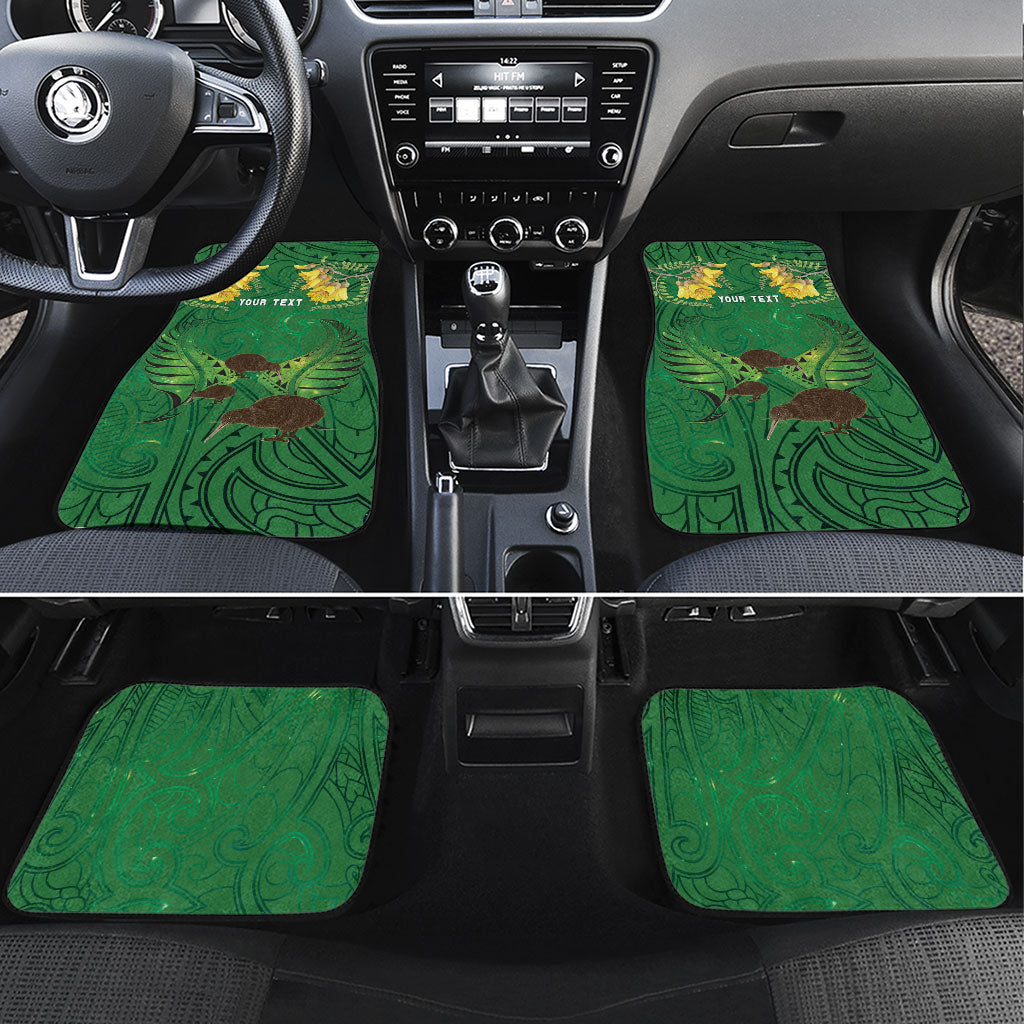 Personalised South Canterbury Anniversary Day Car Mats Kiwi Kowhai Silver Fern Maori Pattern LT22 Set 4pcs Green - Polynesian Pride