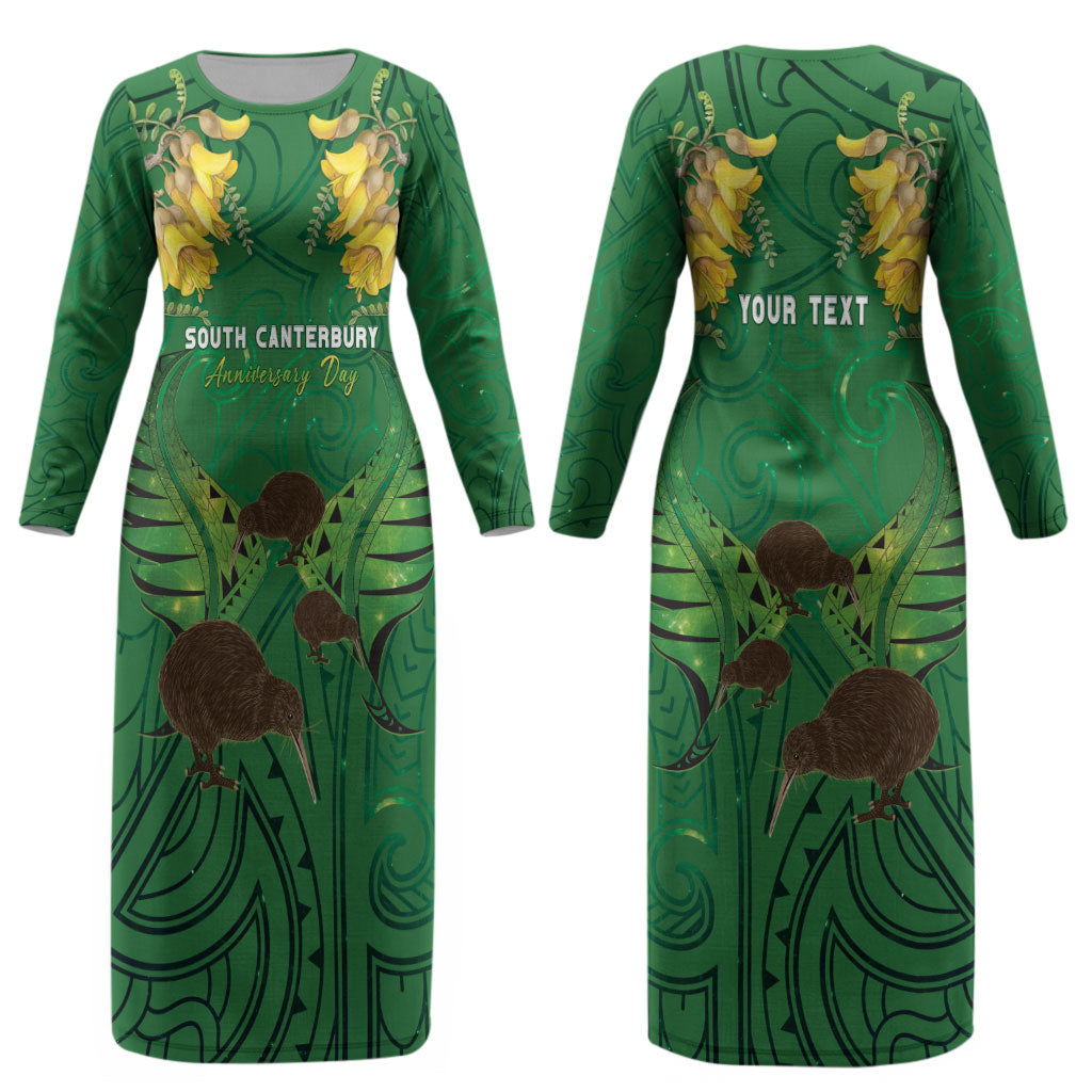 Personalised South Canterbury Anniversary Day Couples Matching Long Sleeve Bodycon Dress and Long Sleeve Button Shirt Kiwi Kowhai Silver Fern Maori Pattern LT22 - Polynesian Pride