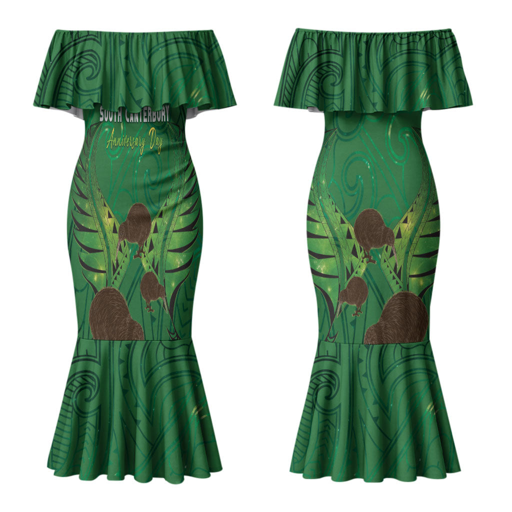 Personalised South Canterbury Anniversary Day Couples Matching Mermaid Dress and Hawaiian Shirt Kiwi Kowhai Silver Fern Maori Pattern LT22 - Polynesian Pride