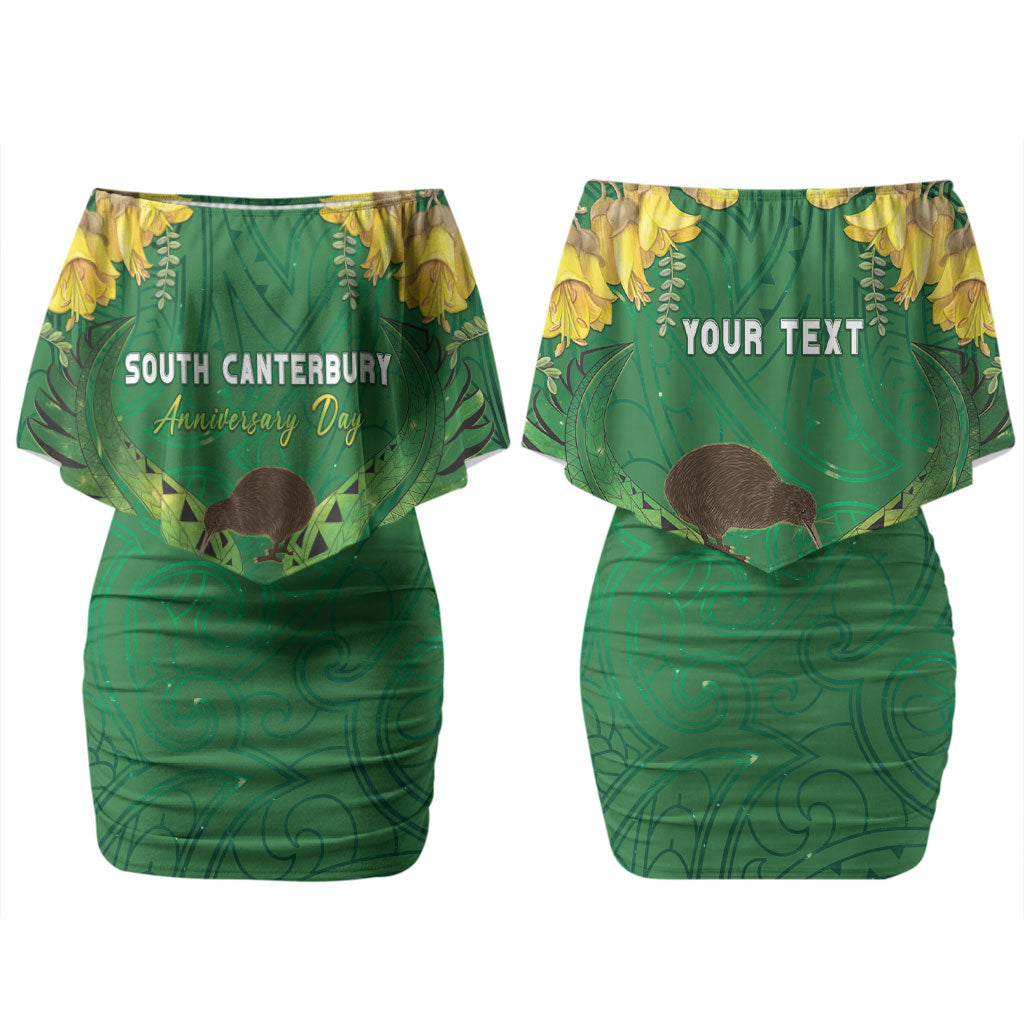 Personalised South Canterbury Anniversary Day Couples Matching Off Shoulder Short Dress and Hawaiian Shirt Kiwi Kowhai Silver Fern Maori Pattern LT22 - Polynesian Pride