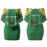 Personalised South Canterbury Anniversary Day Couples Matching Off Shoulder Short Dress and Hawaiian Shirt Kiwi Kowhai Silver Fern Maori Pattern LT22 - Polynesian Pride