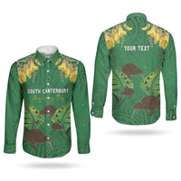 Personalised South Canterbury Anniversary Day Couples Matching Off The Shoulder Long Sleeve Dress and Long Sleeve Button Shirt Kiwi Kowhai Silver Fern Maori Pattern LT22 - Polynesian Pride