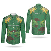 Personalised South Canterbury Anniversary Day Couples Matching Puletasi and Long Sleeve Button Shirt Kiwi Kowhai Silver Fern Maori Pattern LT22 - Polynesian Pride