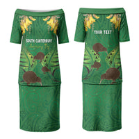 Personalised South Canterbury Anniversary Day Couples Matching Puletasi and Long Sleeve Button Shirt Kiwi Kowhai Silver Fern Maori Pattern LT22 - Polynesian Pride