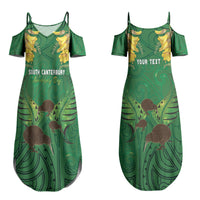 Personalised South Canterbury Anniversary Day Couples Matching Summer Maxi Dress and Long Sleeve Button Shirt Kiwi Kowhai Silver Fern Maori Pattern LT22 - Polynesian Pride