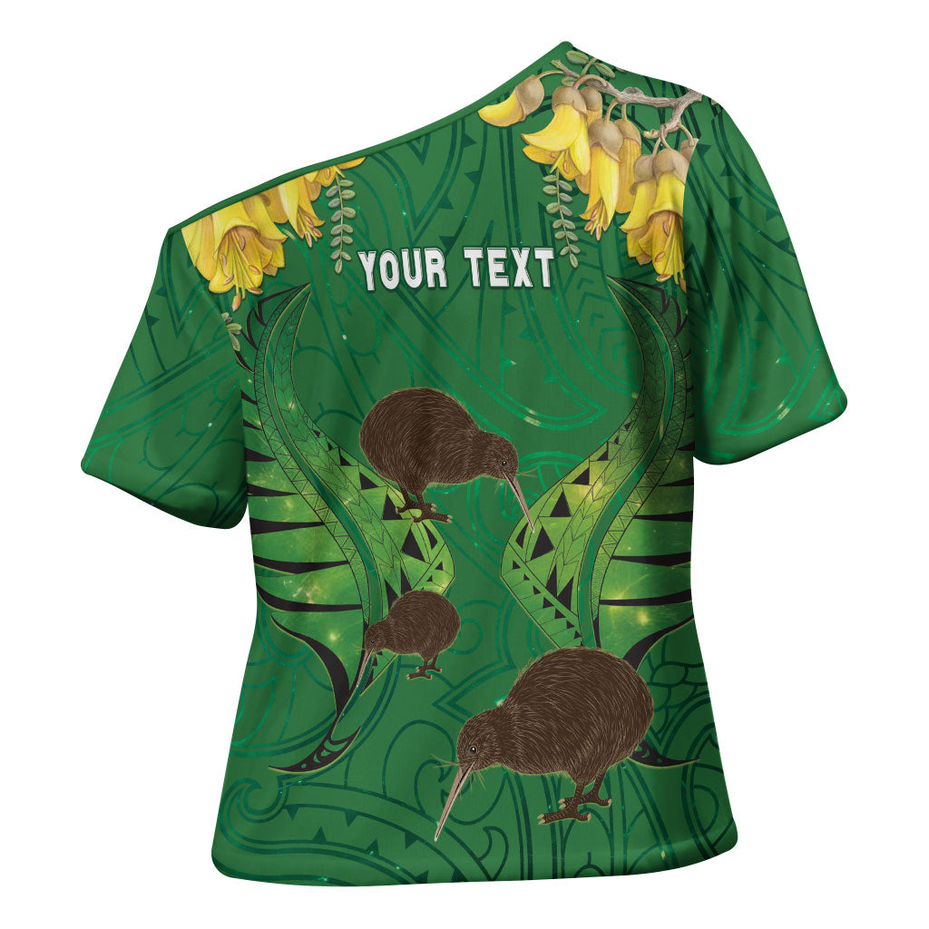Personalised South Canterbury Anniversary Day Cross Shoulder Shirt Kiwi Kowhai Silver Fern Maori Pattern LT22 - Polynesian Pride