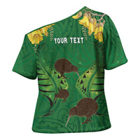 Personalised South Canterbury Anniversary Day Cross Shoulder Shirt Kiwi Kowhai Silver Fern Maori Pattern LT22 - Polynesian Pride