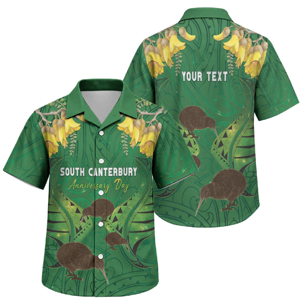 Personalised South Canterbury Anniversary Day Family Matching Long Sleeve Bodycon Dress and Hawaiian Shirt Kiwi Kowhai Silver Fern Maori Pattern LT22 Son's Shirt Green - Polynesian Pride