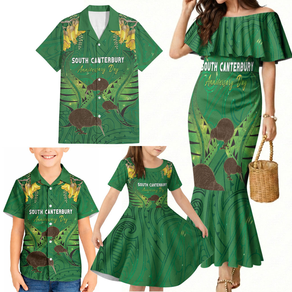Personalised South Canterbury Anniversary Day Family Matching Mermaid Dress and Hawaiian Shirt Kiwi Kowhai Silver Fern Maori Pattern LT22 - Polynesian Pride