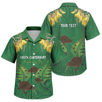 Personalised South Canterbury Anniversary Day Family Matching Off The Shoulder Long Sleeve Dress and Hawaiian Shirt Kiwi Kowhai Silver Fern Maori Pattern LT22 Son's Shirt Green - Polynesian Pride