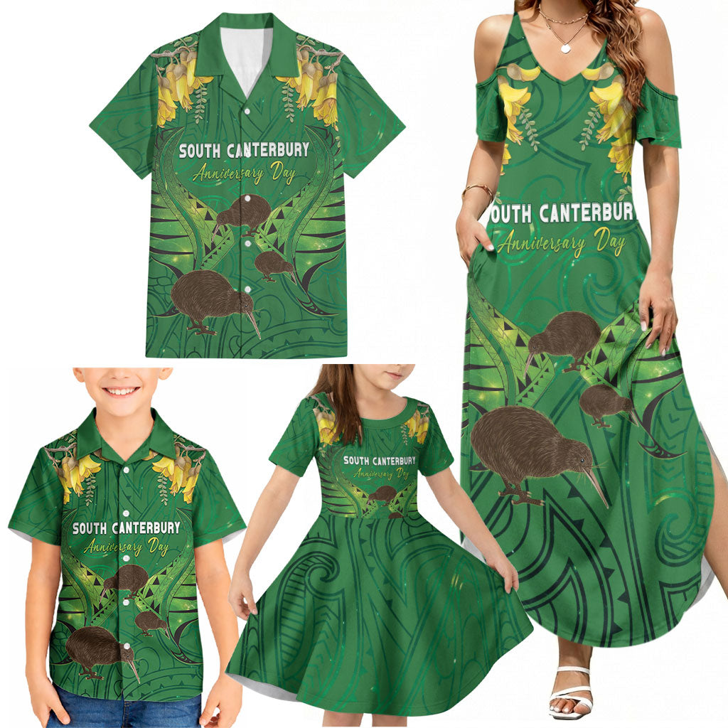 Personalised South Canterbury Anniversary Day Family Matching Summer Maxi Dress and Hawaiian Shirt Kiwi Kowhai Silver Fern Maori Pattern LT22 - Polynesian Pride