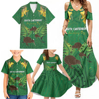 Personalised South Canterbury Anniversary Day Family Matching Summer Maxi Dress and Hawaiian Shirt Kiwi Kowhai Silver Fern Maori Pattern LT22 - Polynesian Pride